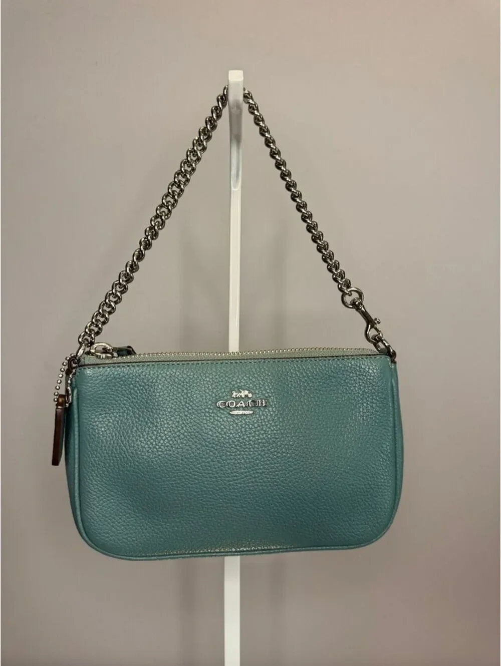 Coach Nolita 19 Peacock Teal Pebble Leather Wristlet Crossbody Bag F53077 NWOT